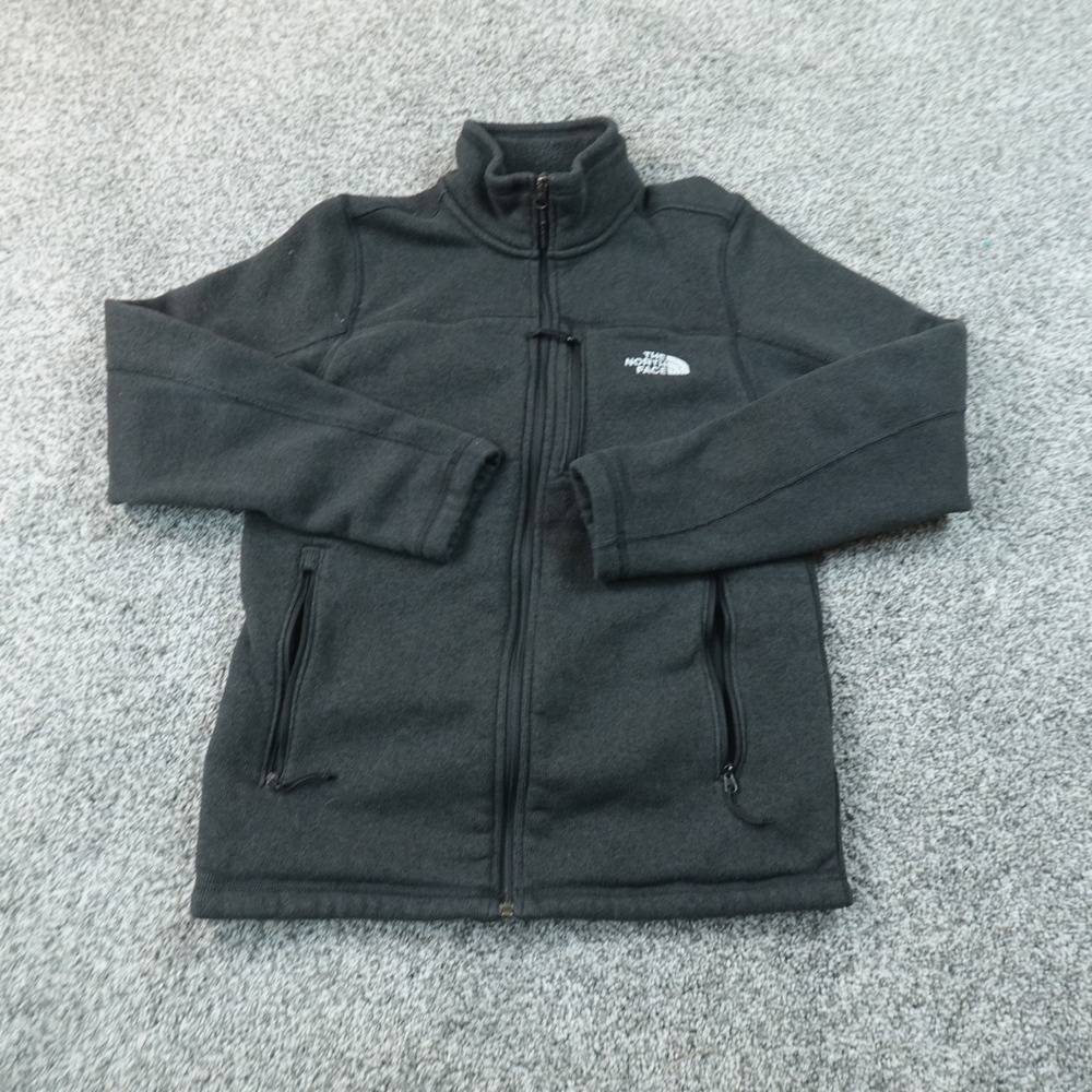 North Face Jacket Mens M Gray Full Zip Fleece Lined Mock Neck Outdoor Coat Hike